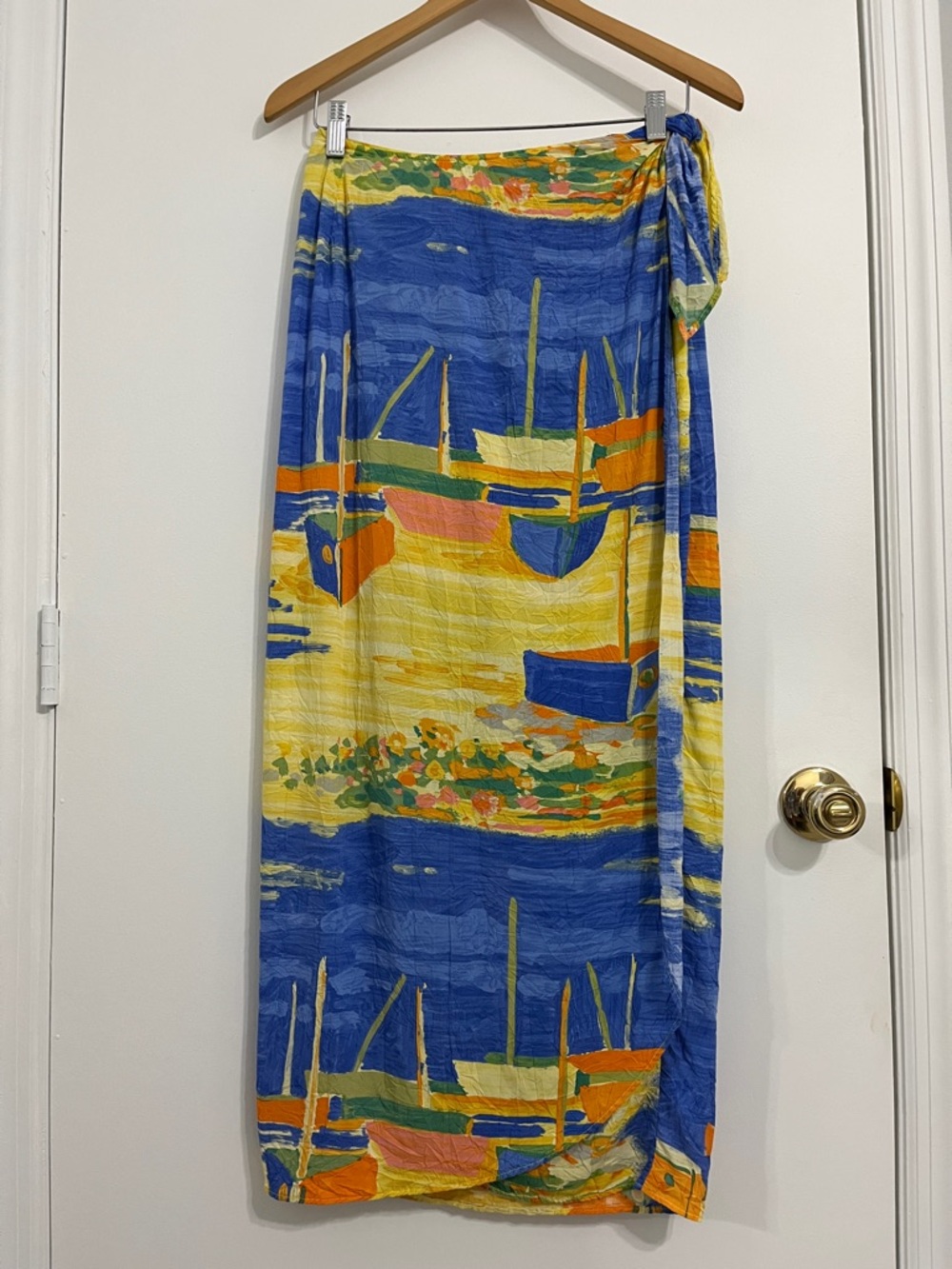 Jams World Blue, Yellow & Orange Boat-Print Wrap Maxi Skirt